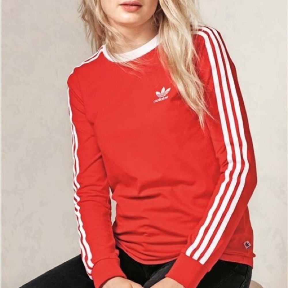Adidas long sleeve Red tee with White Stripes size small